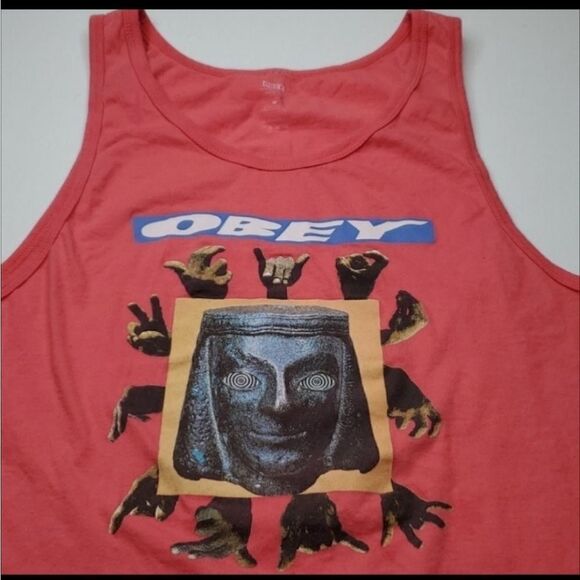 M OBEY SPELLOUT graphic men's sleeveless muscle shirt TANK TOP Medium - Picture 1 of 4